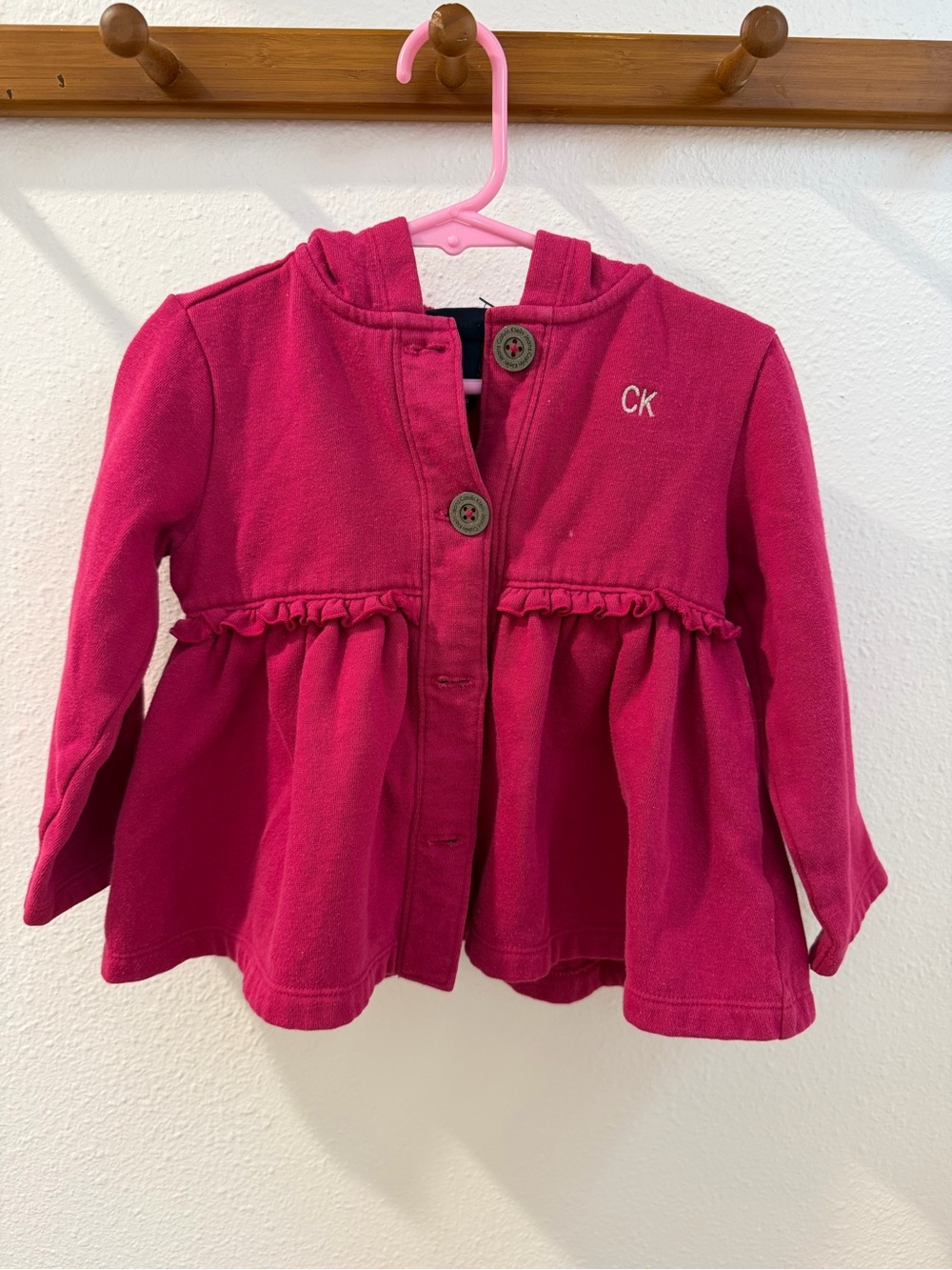 Calvin Klein Girls Hot Pink Ruffle Hooded Jacket
